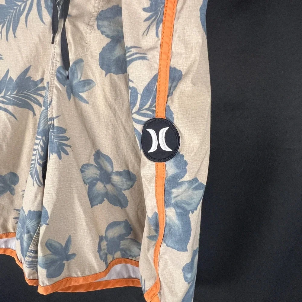 Hurley Mens Board Shorts Tan Orange Blue Floral Tropical Swim Trunks Size 34